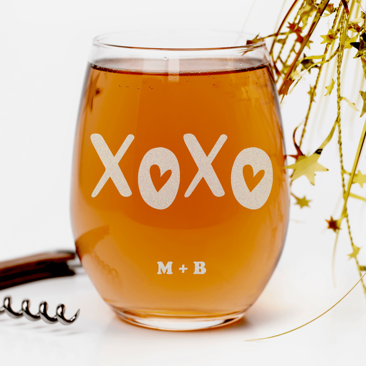 Personalized Kisses And Hugs Stemless Wine Glass for her, Customized Gifts for Women by Groovy Girl Gifts