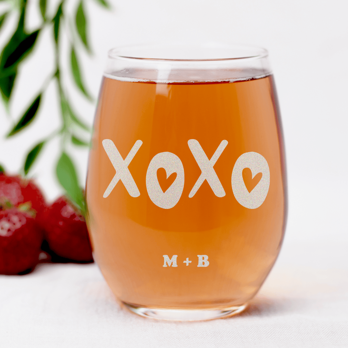 Personalized Kisses And Hugs Stemless Wine Glass for her, Customized Gifts for Women by Groovy Girl Gifts