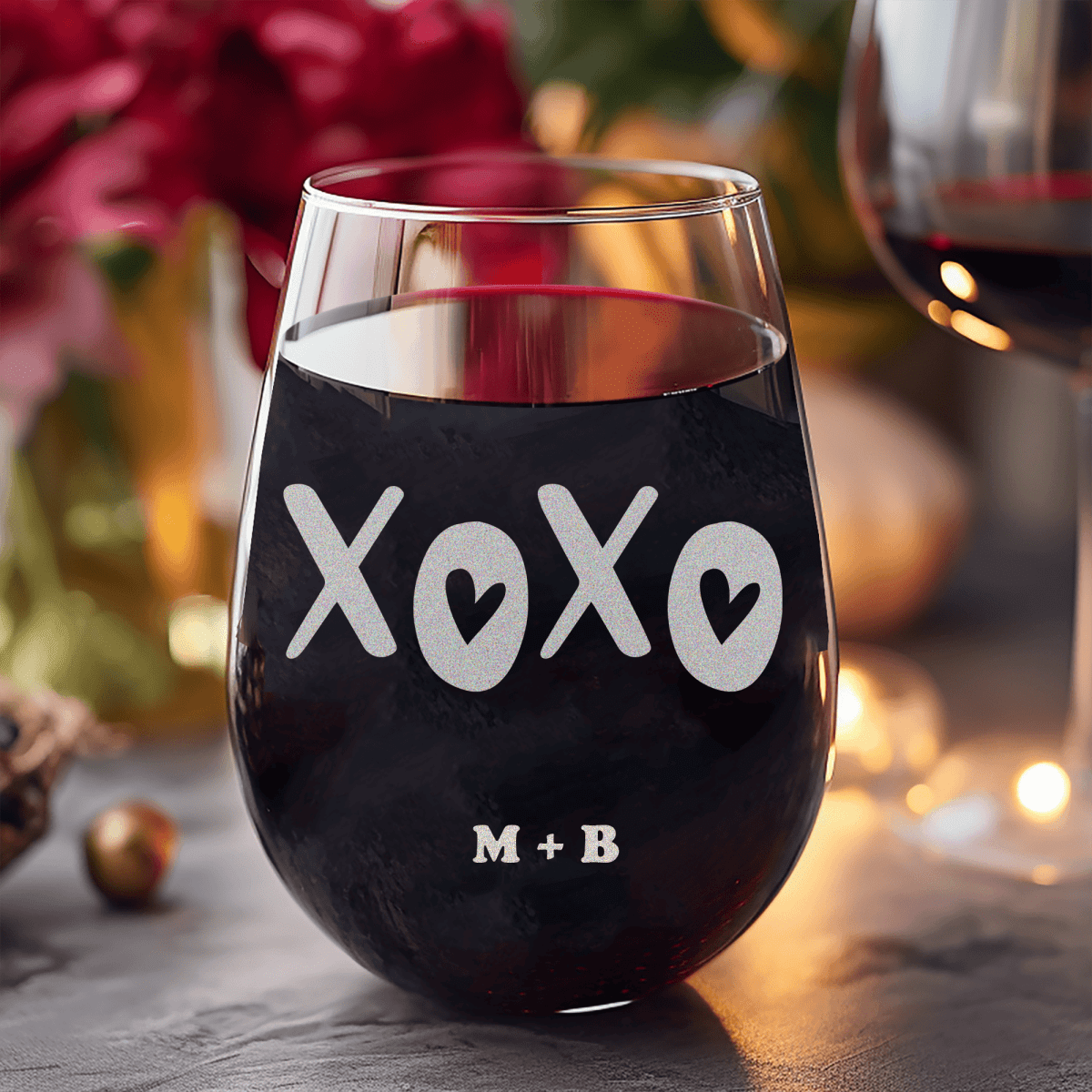 Personalized Kisses And Hugs Stemless Wine Glass for her, Customized Gifts for Women by Groovy Girl Gifts