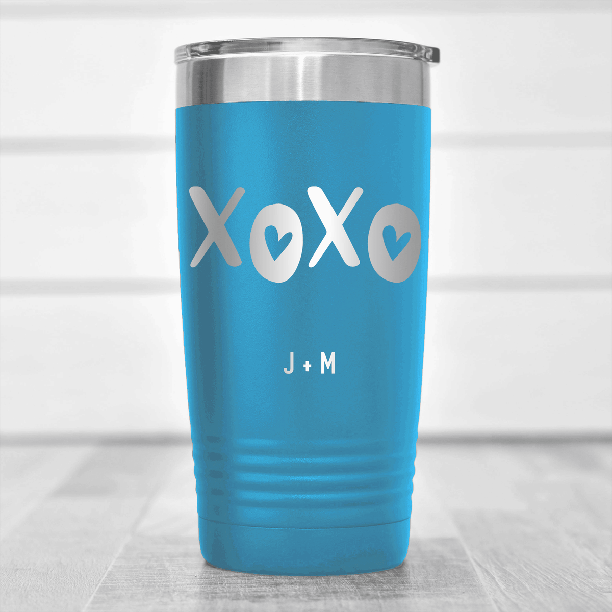 Light Blue Valentines Day Tumbler With Kisses And Hugs Design
