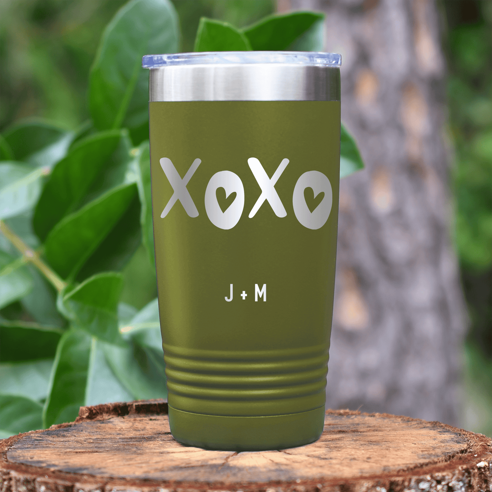 Military Green Valentines Day Tumbler With Kisses And Hugs Design