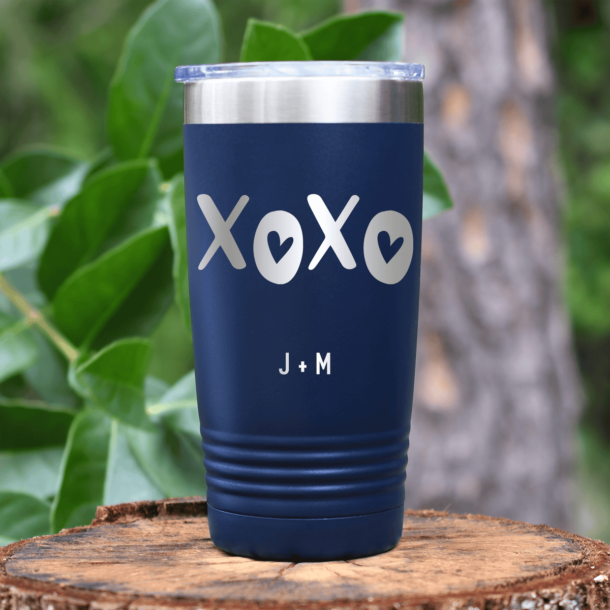 Navy Valentines Day Tumbler With Kisses And Hugs Design