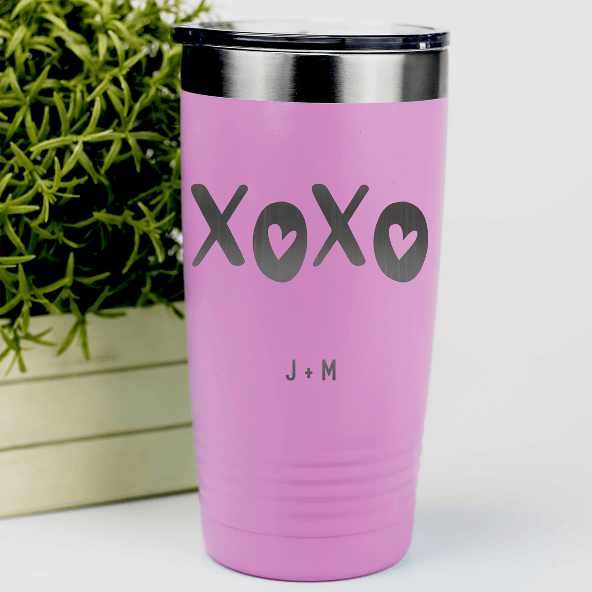 Pink Valentines Day Tumbler With Kisses And Hugs Design
