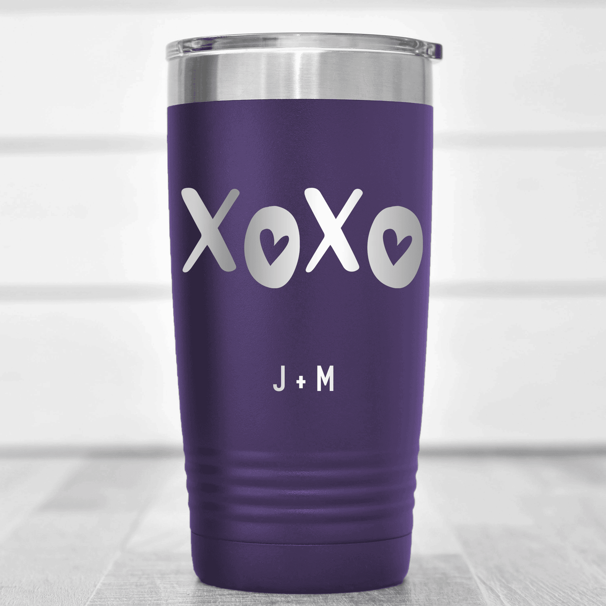 Purple Valentines Day Tumbler With Kisses And Hugs Design