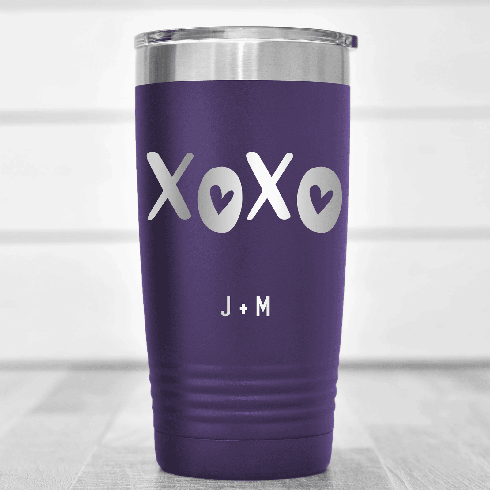 Purple Valentines Day Tumbler With Kisses And Hugs Design