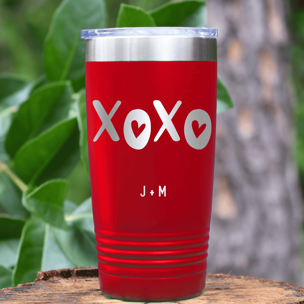 Red Valentines Day Tumbler With Kisses And Hugs Design