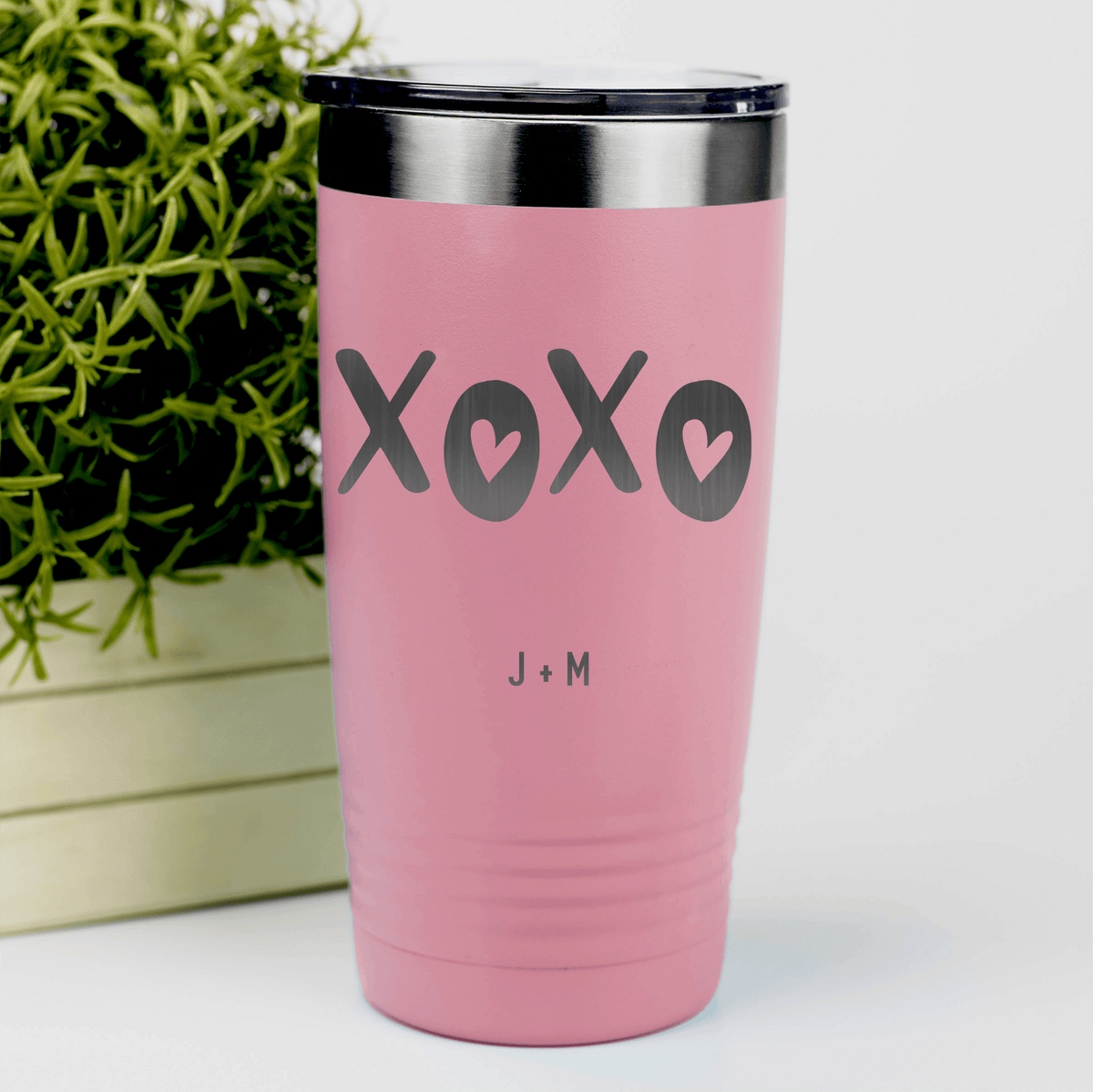 Salmon Valentines Day Tumbler With Kisses And Hugs Design