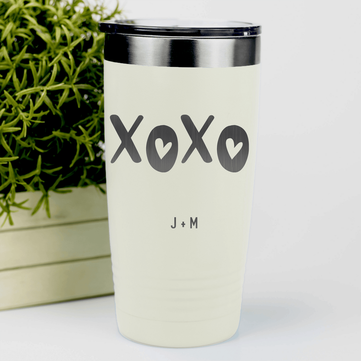 White Valentines Day Tumbler With Kisses And Hugs Design