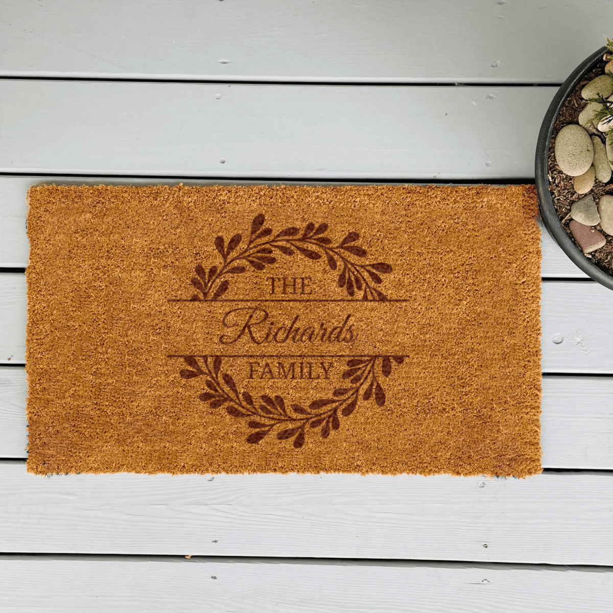 Personalized Legacy Wreath Border Engraved Door Mat for her, Customized Gifts for Women by Groovy Girl Gifts