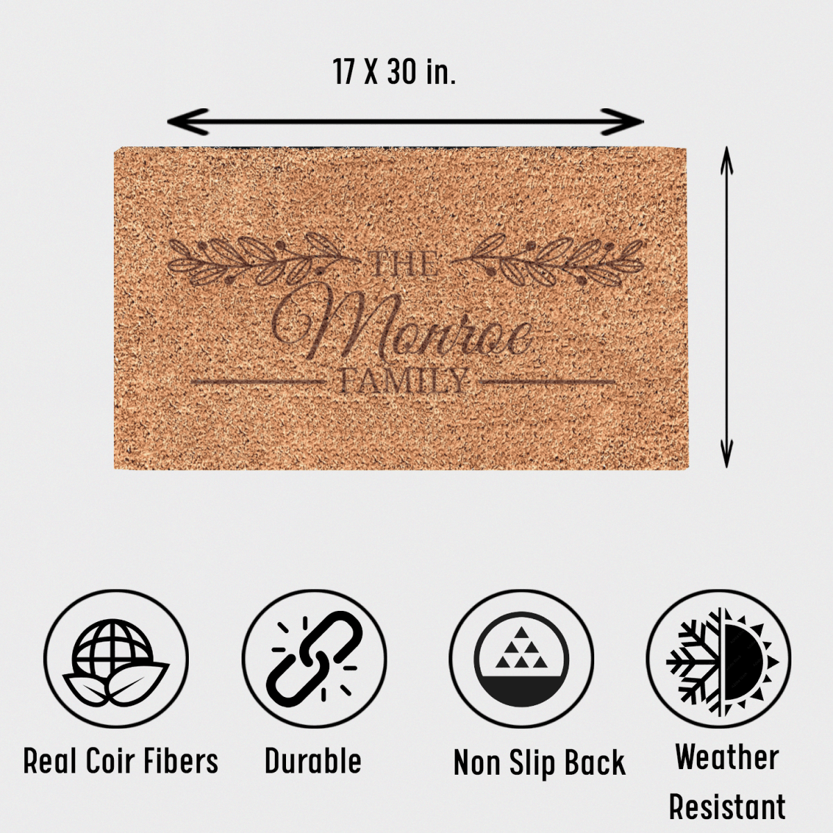 Personalized Lineage Leaf Engraved Door Mat for her, Customized Gifts for Women by Groovy Girl Gifts