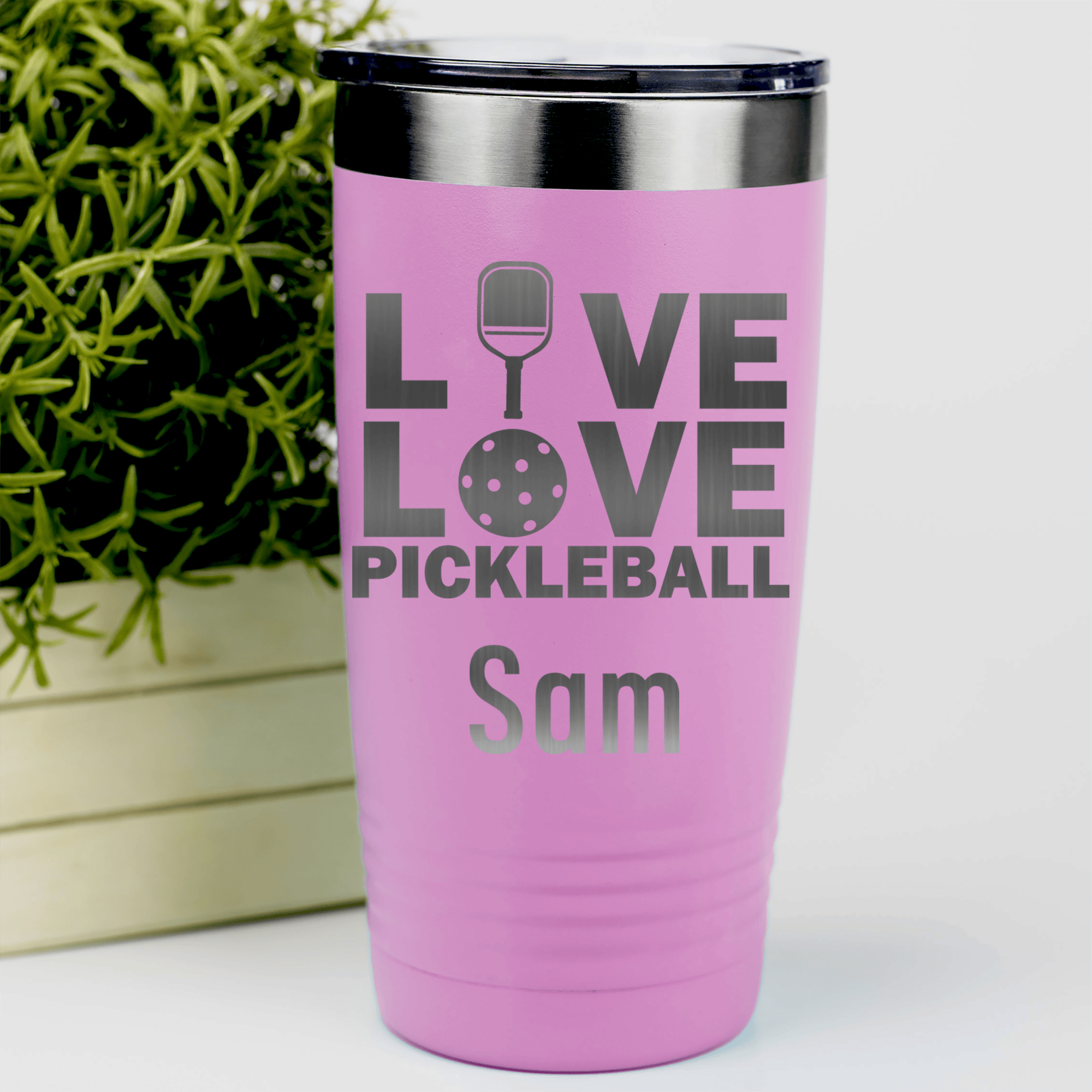 Pink Pickleball Tumbler With Live Love Pickle Design
