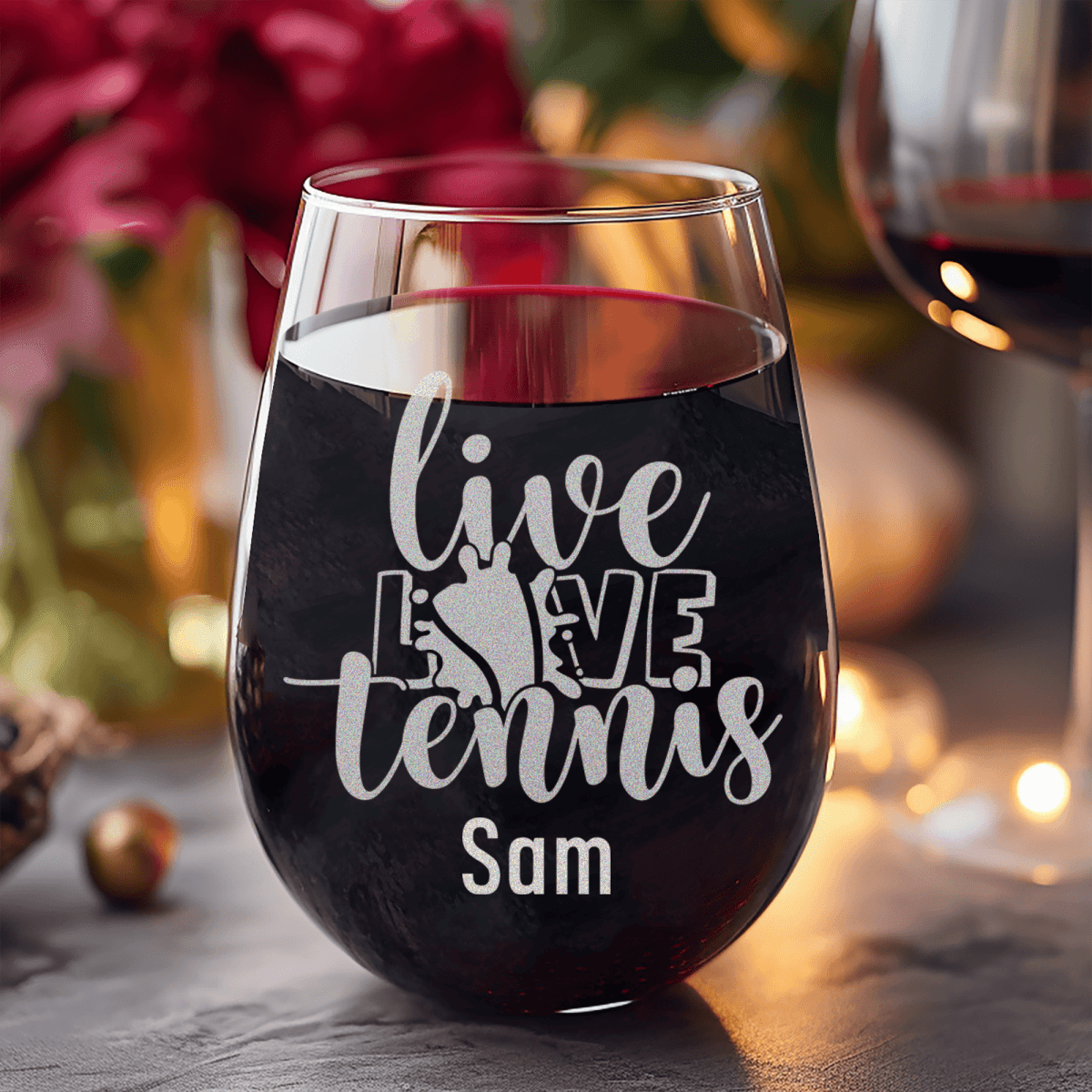 Personalized Live Love Tennis Stemless Wine Glass for her, Customized Gifts for Women by Groovy Girl Gifts