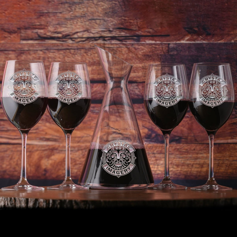Cheers Crystal Logo personalized decanter and wine glasses set with sand-carved company logo