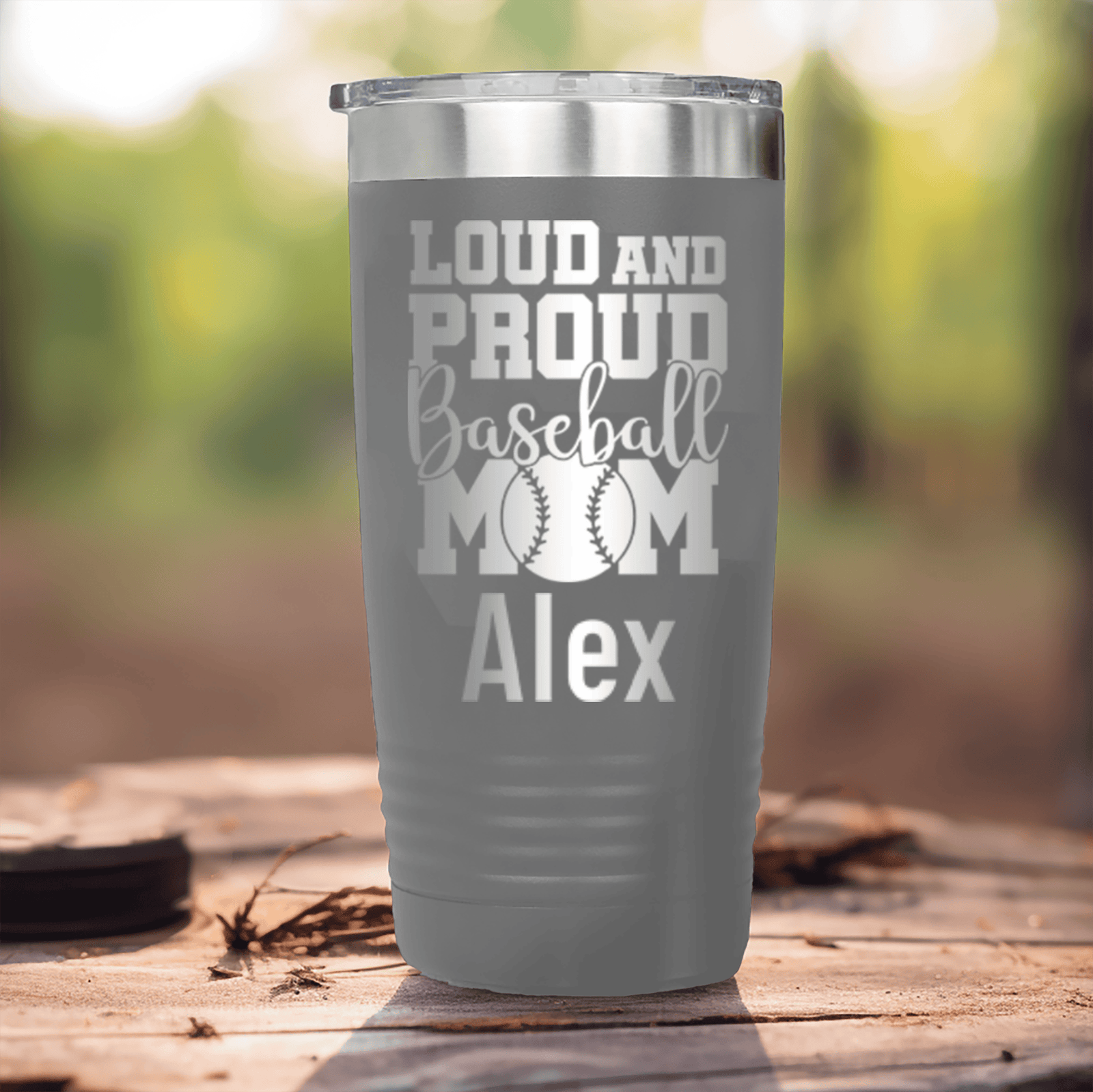 Grey Baseball Mom Tumbler With Loud Baseball Mom Alert Design
