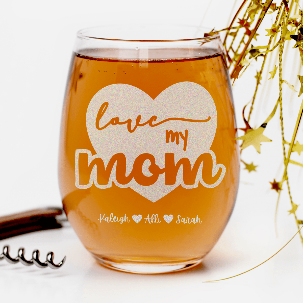 Love My Mom Stemless Wine Glass