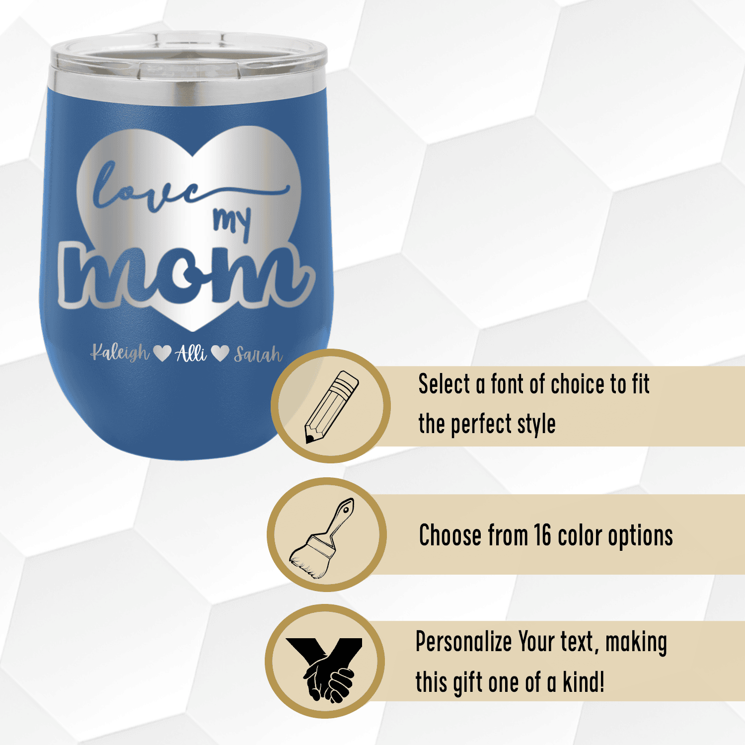 Personalized Love My Mom Wine Tumbler for her, Customized Gifts for Women by Groovy Girl Gifts