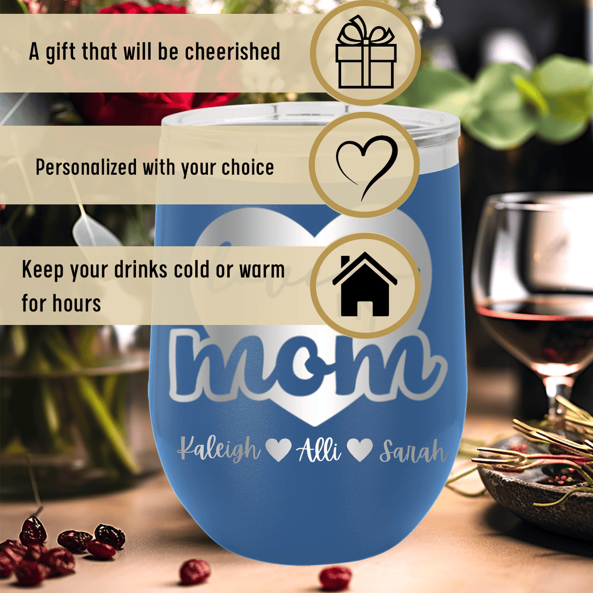 Personalized Love My Mom Wine Tumbler for her, Customized Gifts for Women by Groovy Girl Gifts