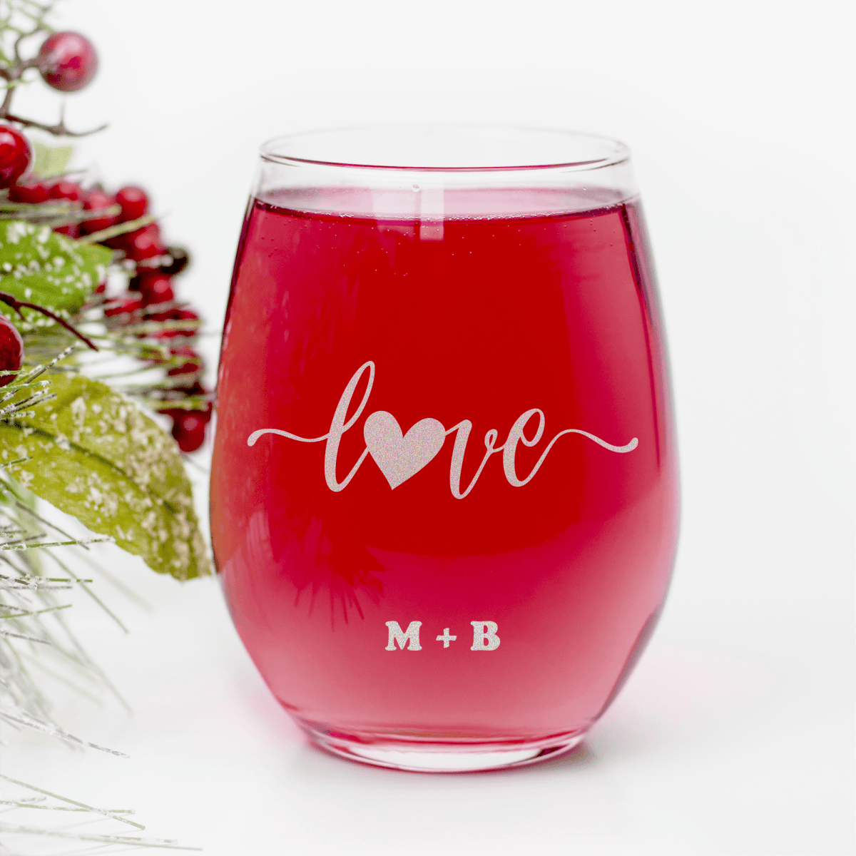 Love Script Stemless Wine Glass