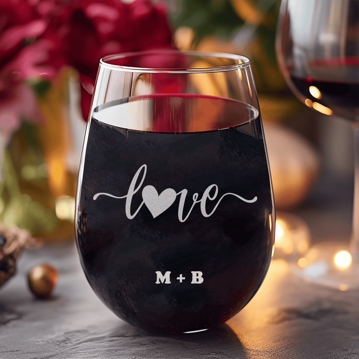 Personalized Love Script Stemless Wine Glass for her, Customized Gifts for Women by Groovy Girl Gifts
