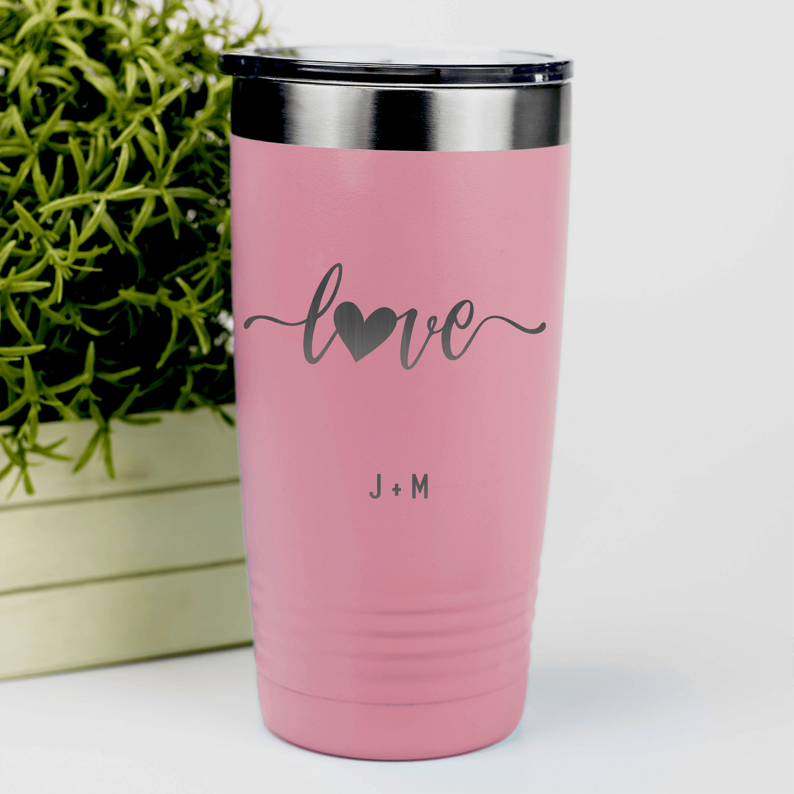 Salmon Valentines Day Tumbler With Love Script Design
