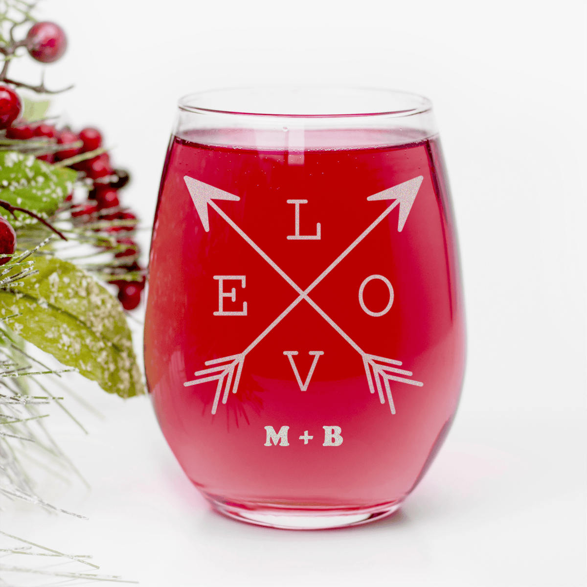 Lovers Arrow Stemless Wine Glass