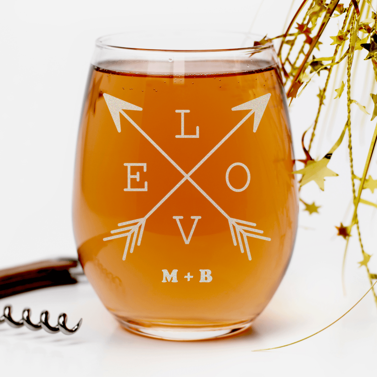 Personalized Lovers Arrow Stemless Wine Glass for her, Customized Gifts for Women by Groovy Girl Gifts