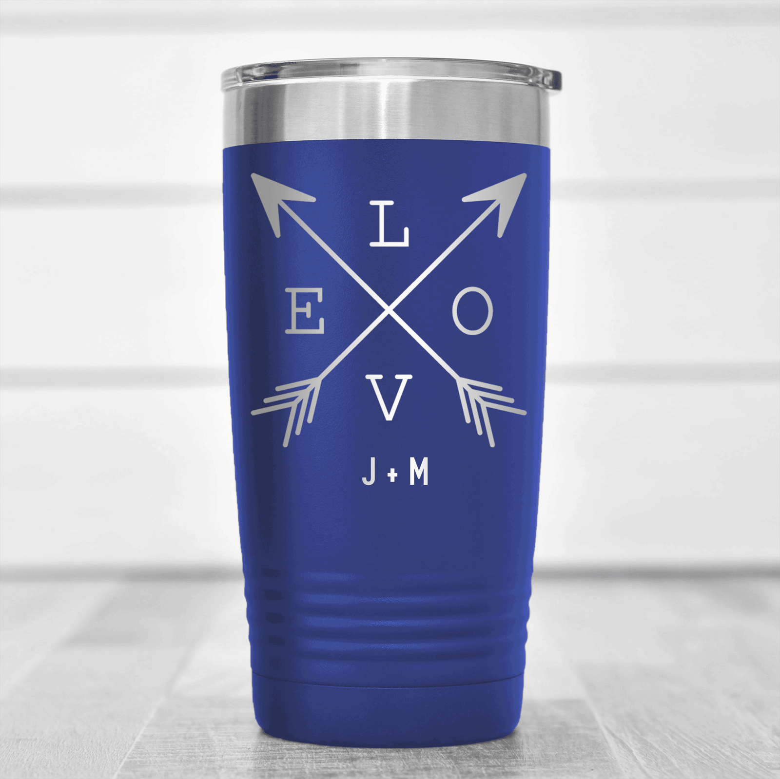 Blue Valentines Day Tumbler With Lovers Arrow Design