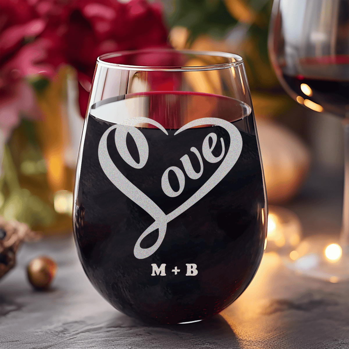 Personalized Lovers Heart Stemless Wine Glass for her, Customized Gifts for Women by Groovy Girl Gifts