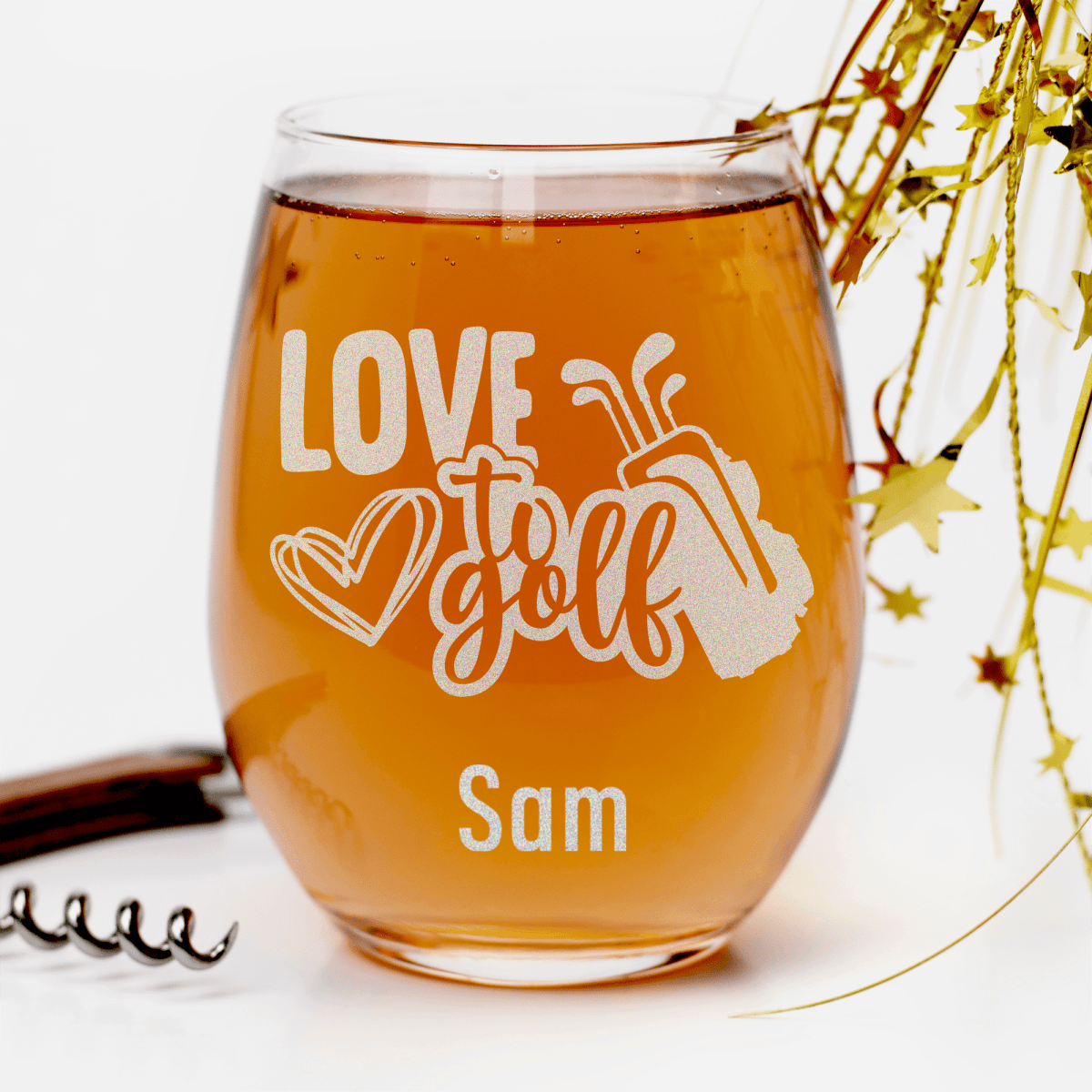 Personalized Loving To Golf Stemless Wine Glass for her, Customized Gifts for Women by Groovy Girl Gifts