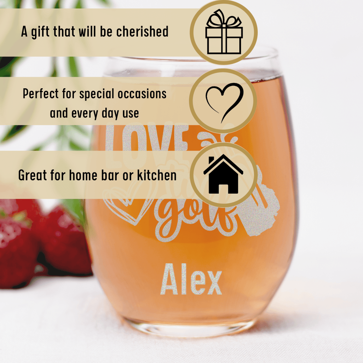 Personalized Loving To Golf Stemless Wine Glass for her, Customized Gifts for Women by Groovy Girl Gifts