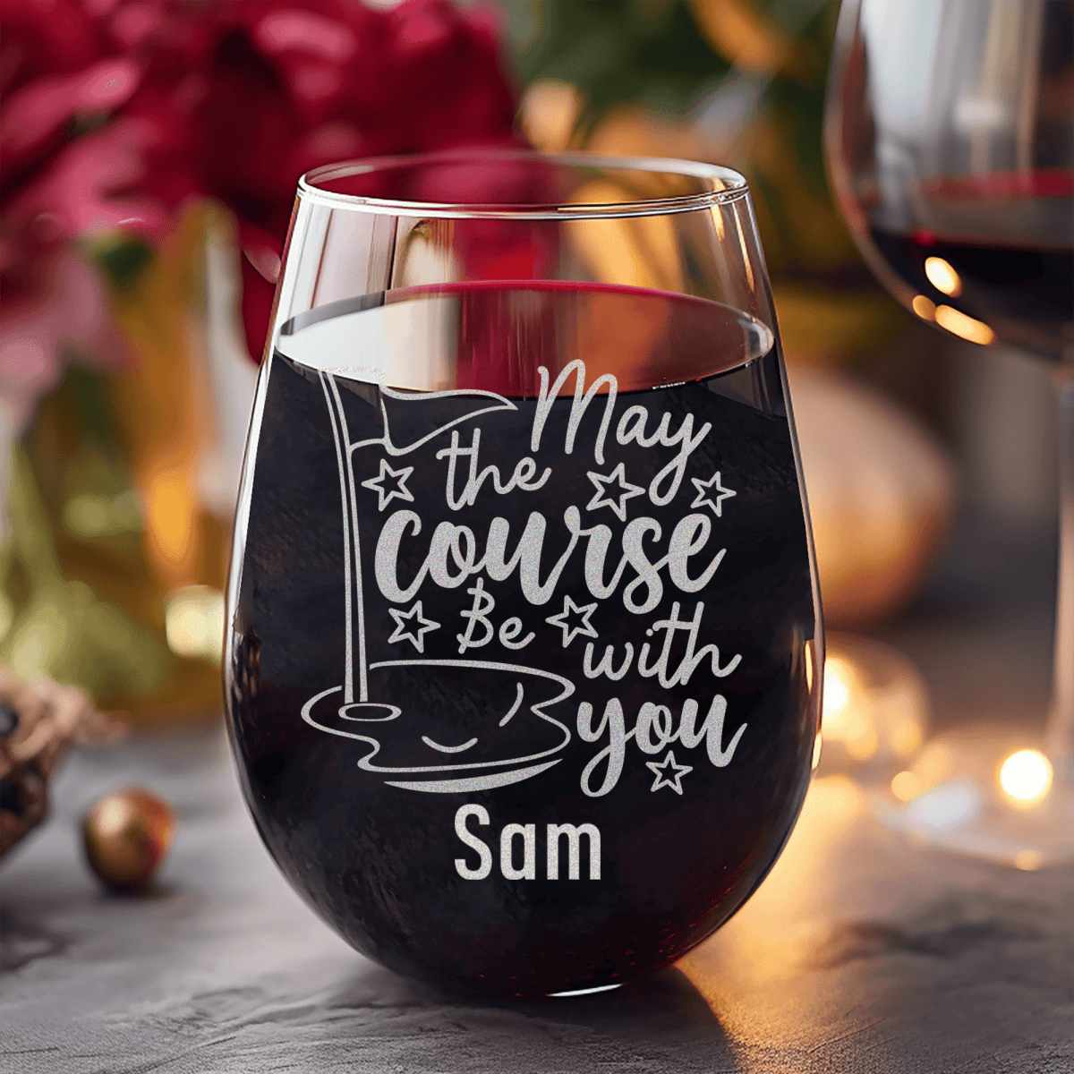 Personalized May The Course Be With You Stemless Wine Glass for her, Customized Gifts for Women by Groovy Girl Gifts