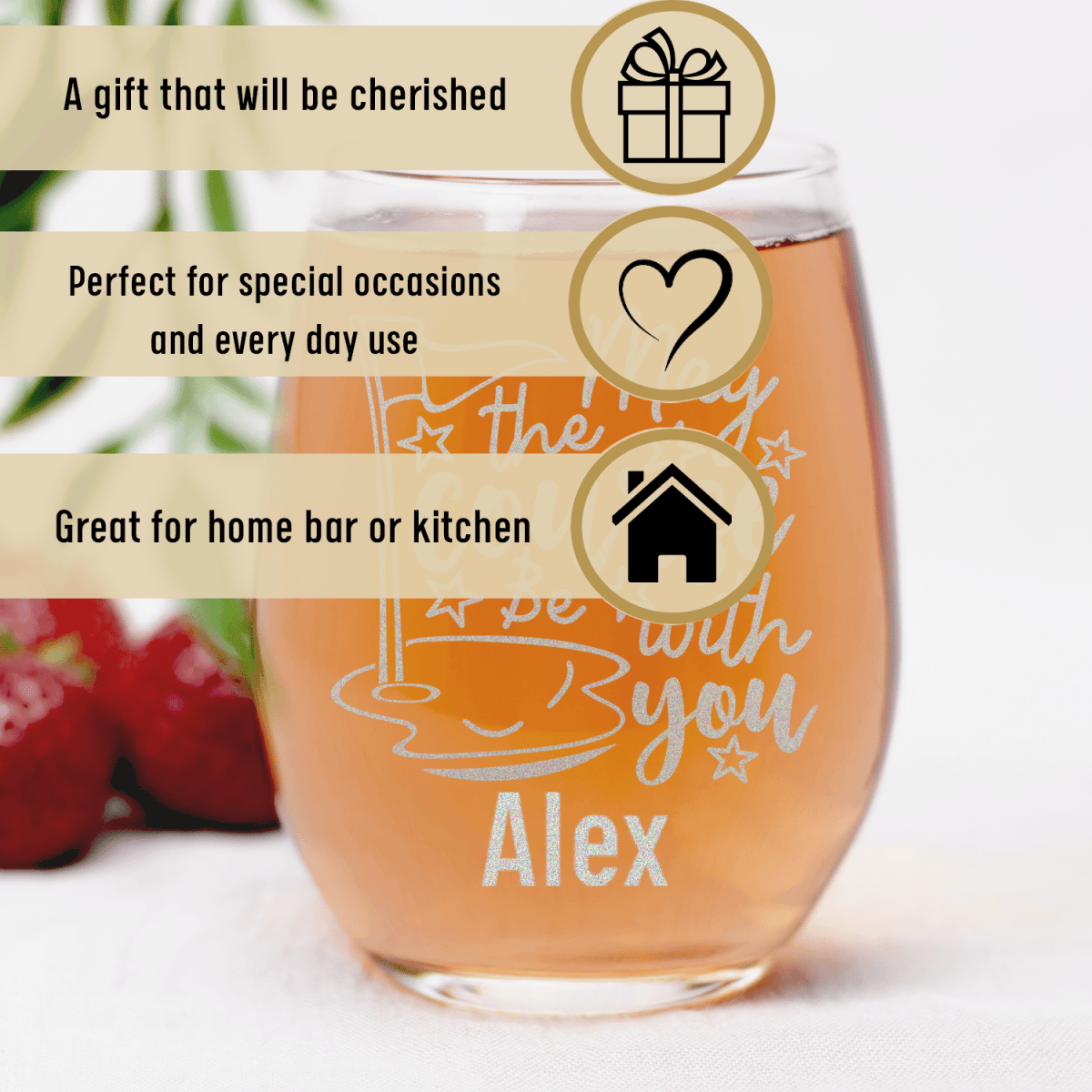 Personalized May The Course Be With You Stemless Wine Glass for her, Customized Gifts for Women by Groovy Girl Gifts