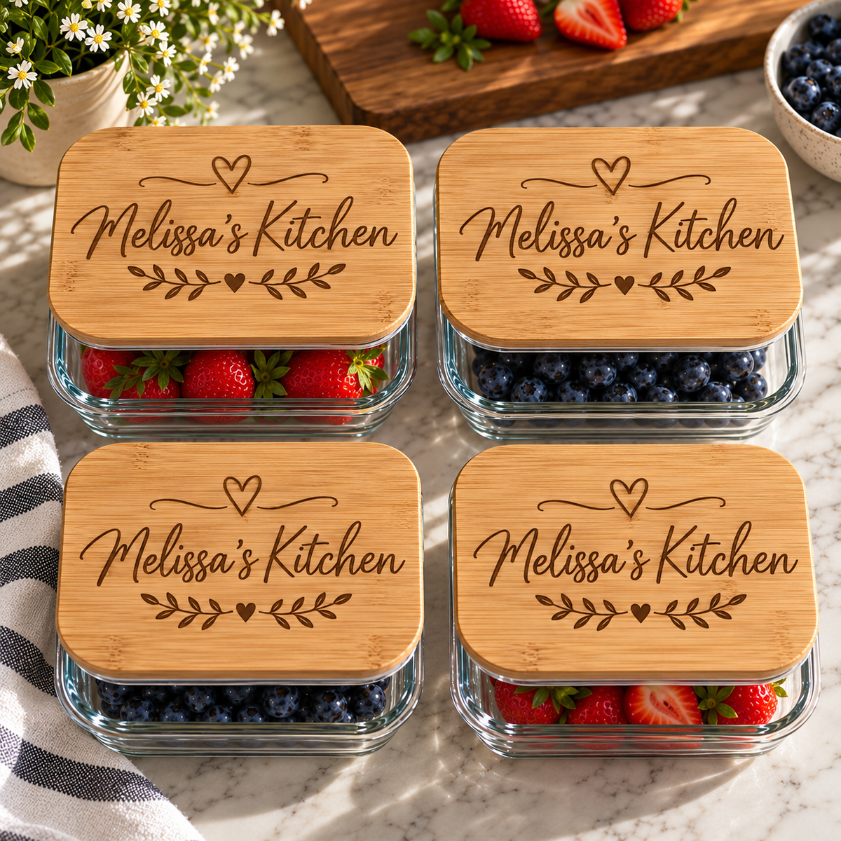 Personalized Glass Food Storage Container Set for Her