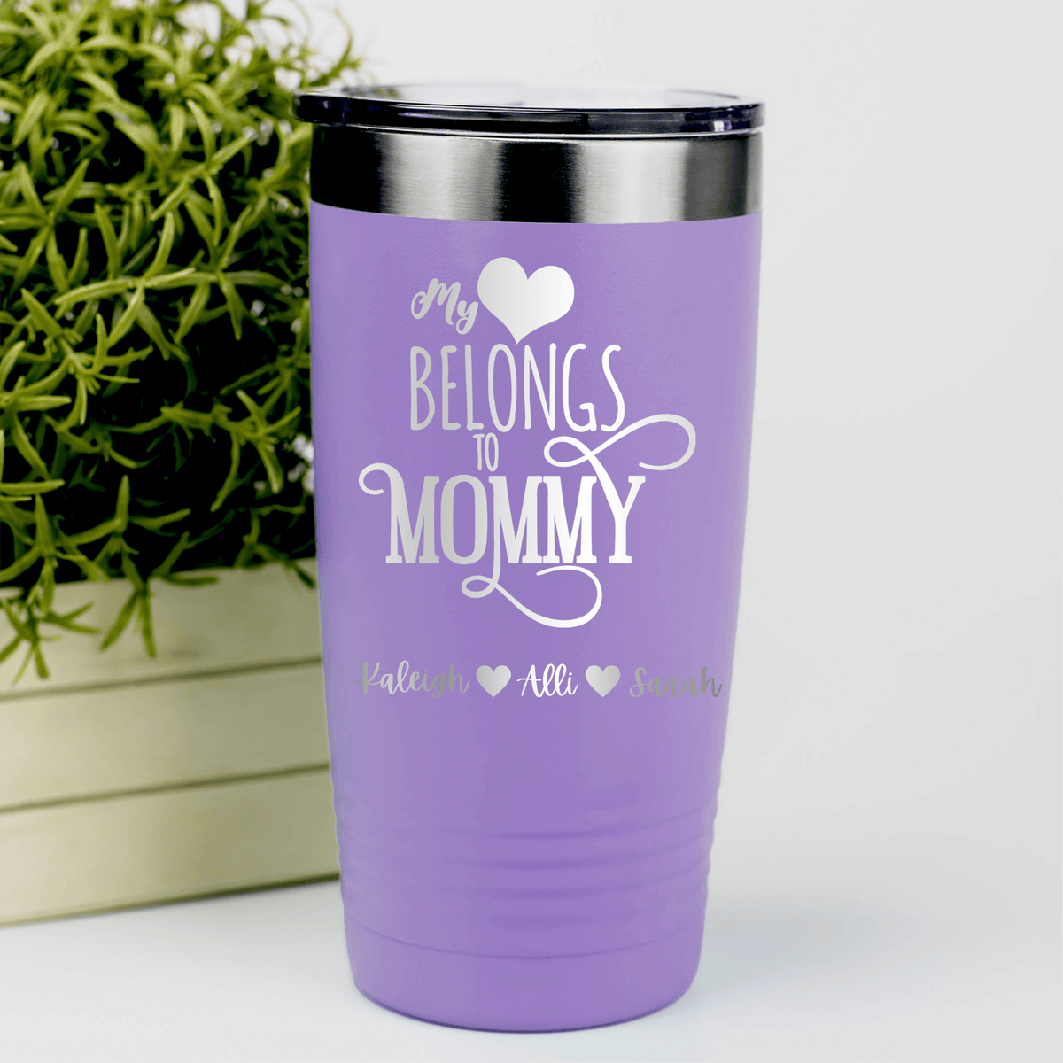Light Purple Mothers Day Tumbler With Mommy Has My Heart Design