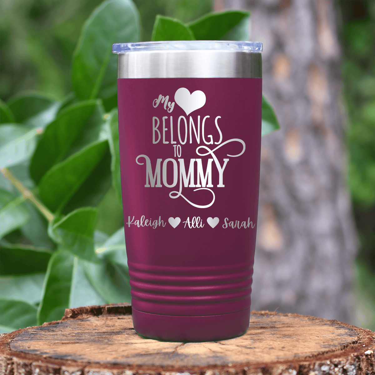 Maroon Mothers Day Tumbler With Mommy Has My Heart Design
