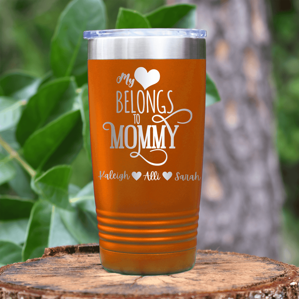 Orange Mothers Day Tumbler With Mommy Has My Heart Design
