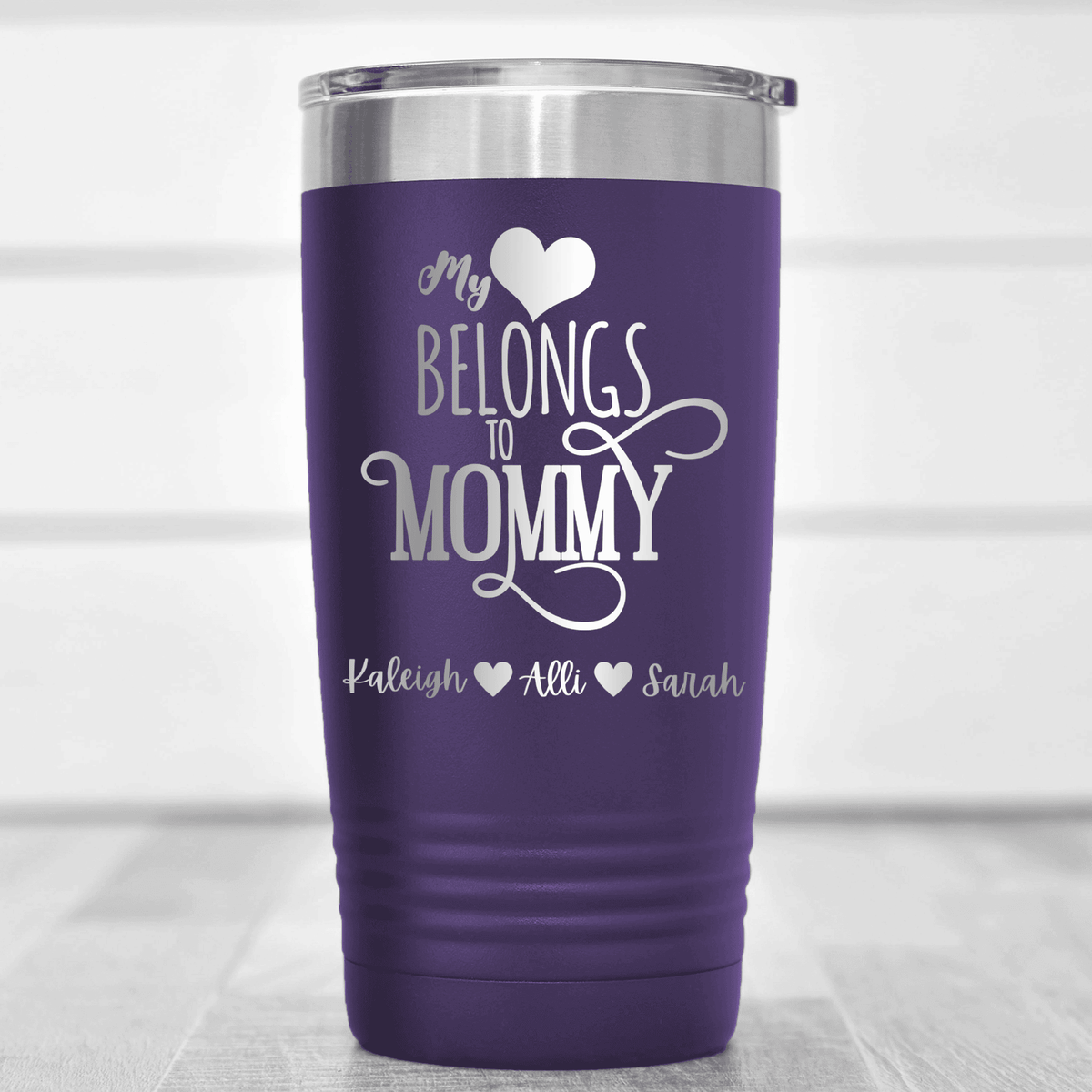 Purple Mothers Day Tumbler With Mommy Has My Heart Design