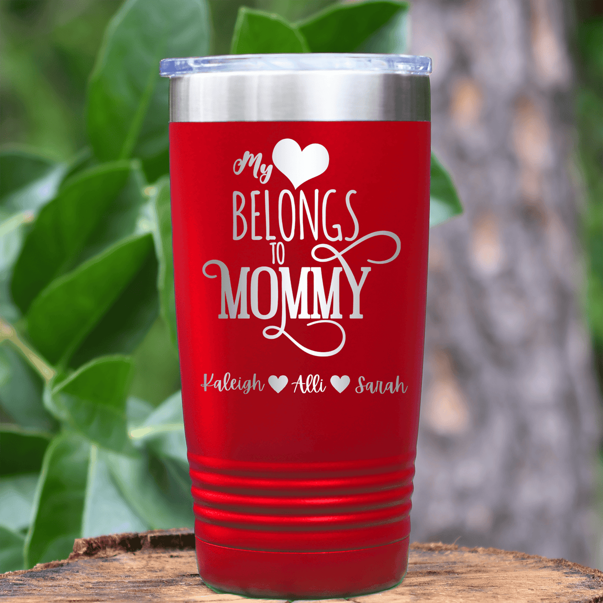 Red Mothers Day Tumbler With Mommy Has My Heart Design