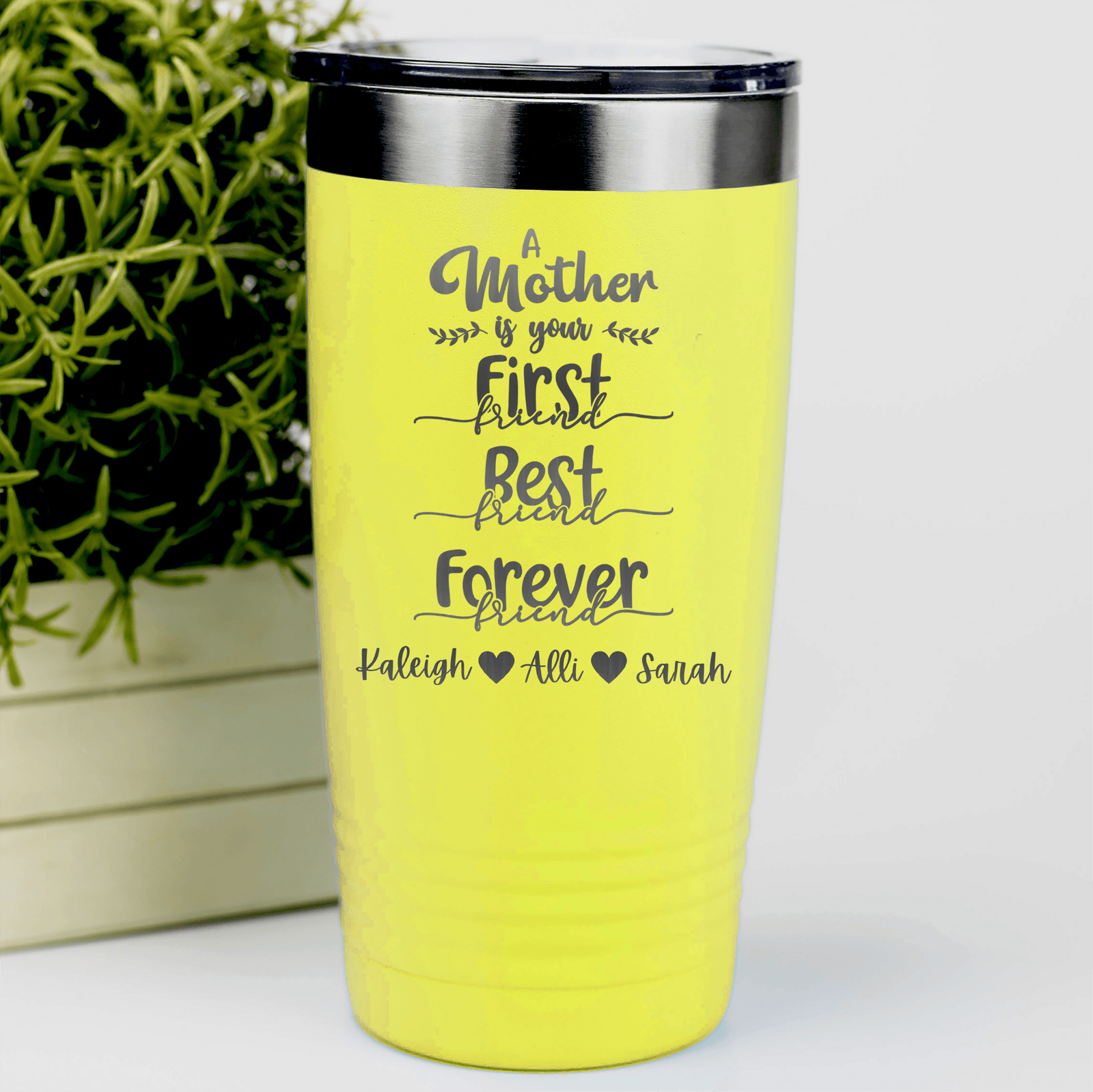 Yellow Mothers Day Tumbler With Moms Are First Design