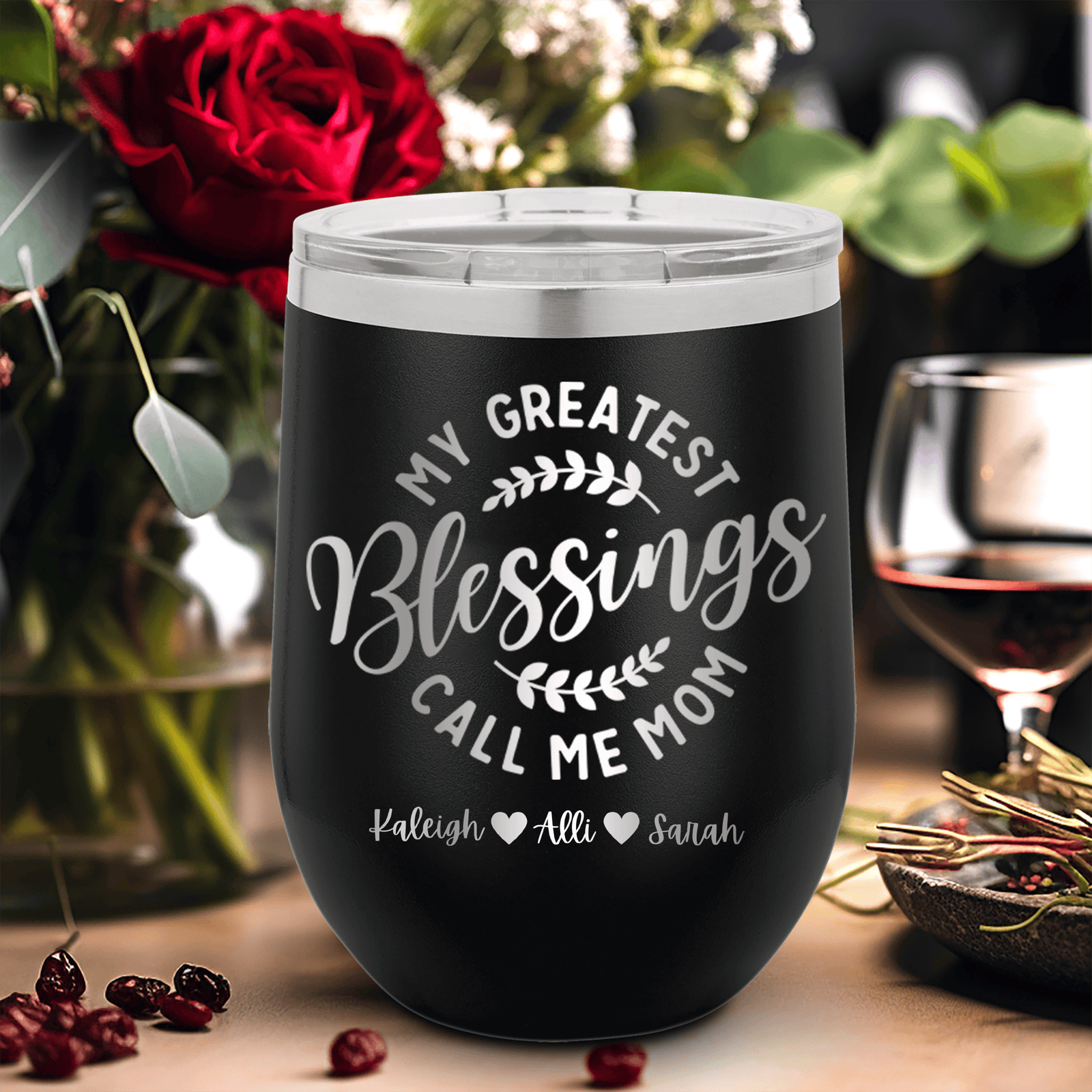 Personalized Moms Greatest Blessings Wine Tumbler for her, Customized Gifts for Women by Groovy Girl Gifts