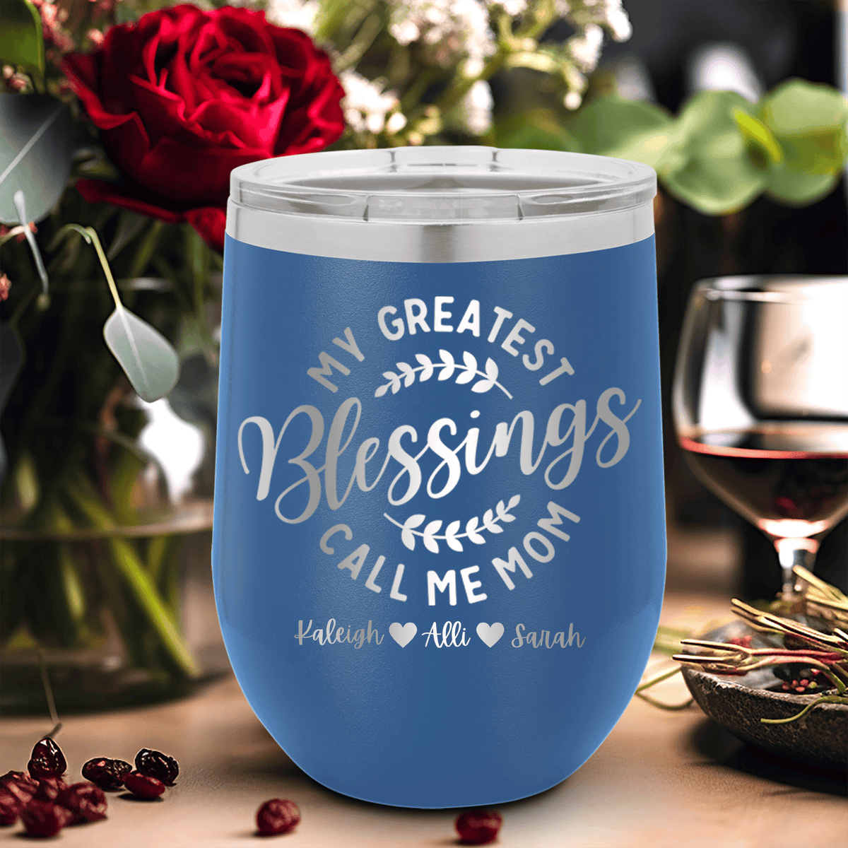 Personalized Moms Greatest Blessings Wine Tumbler for her, Customized Gifts for Women by Groovy Girl Gifts