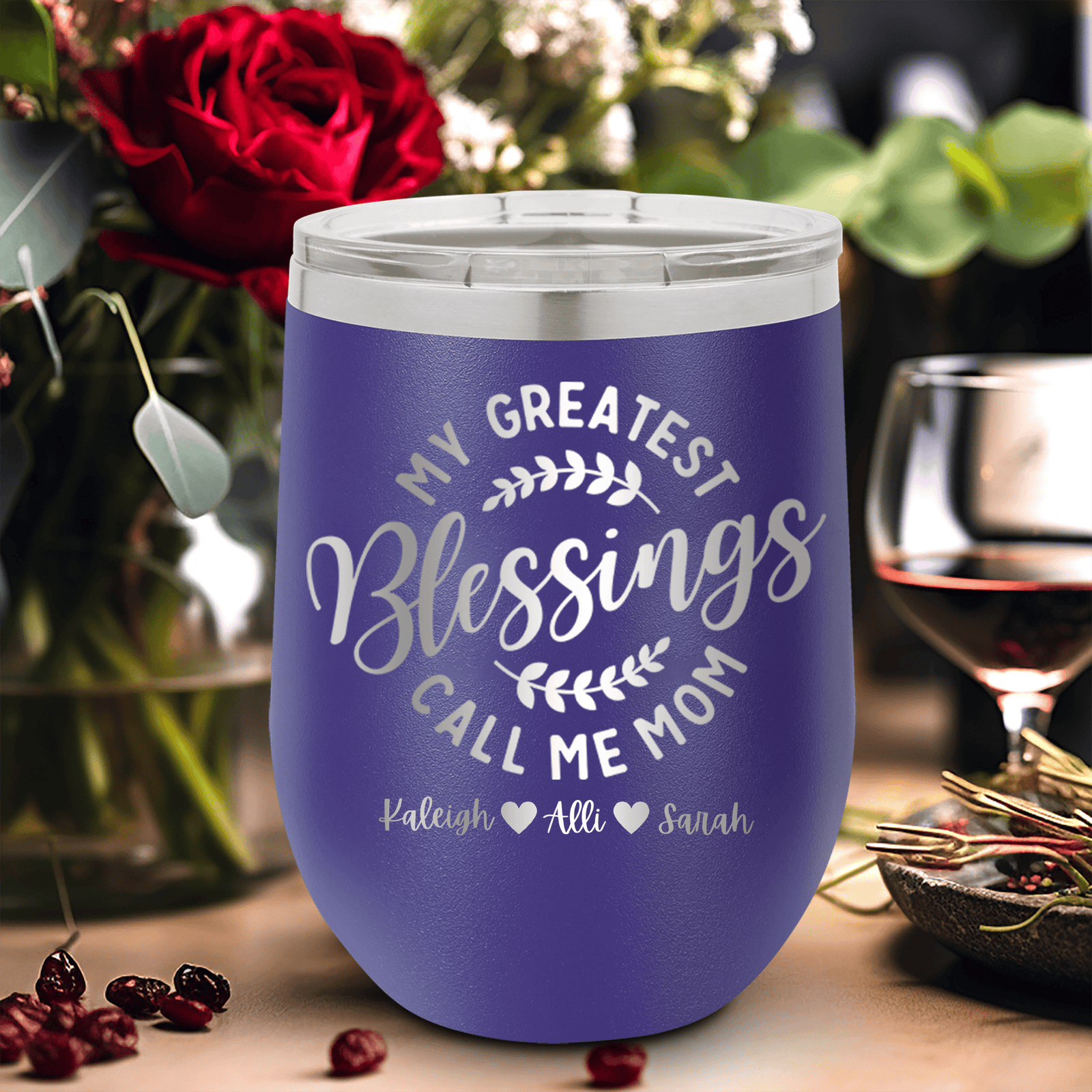 Personalized Moms Greatest Blessings Wine Tumbler for her, Customized Gifts for Women by Groovy Girl Gifts