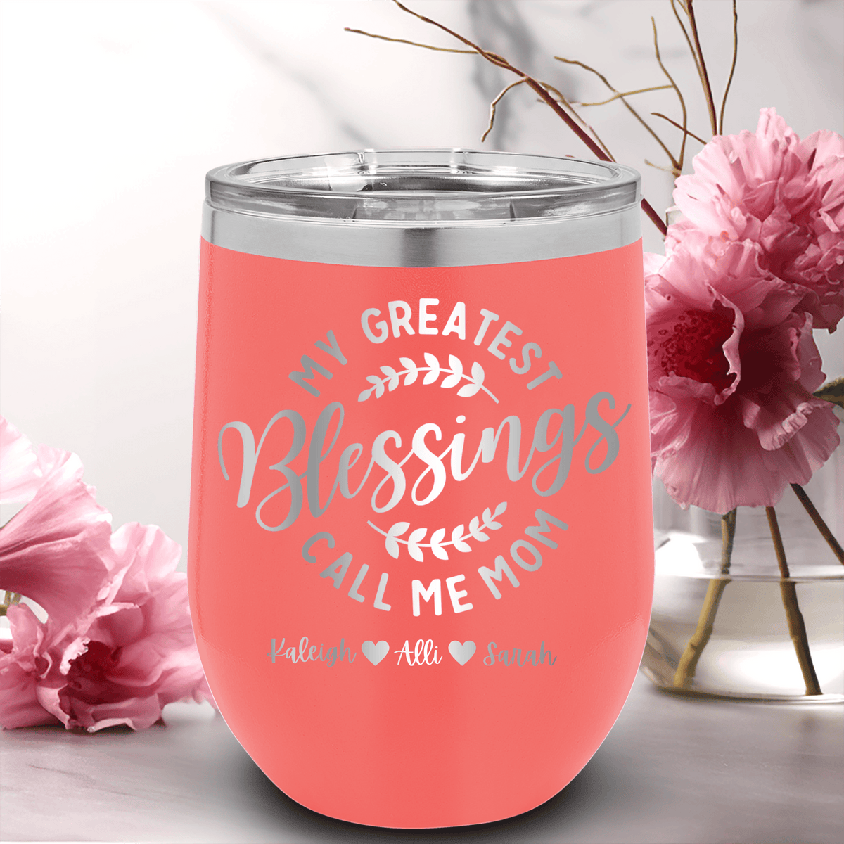 Personalized Moms Greatest Blessings Wine Tumbler for her, Customized Gifts for Women by Groovy Girl Gifts