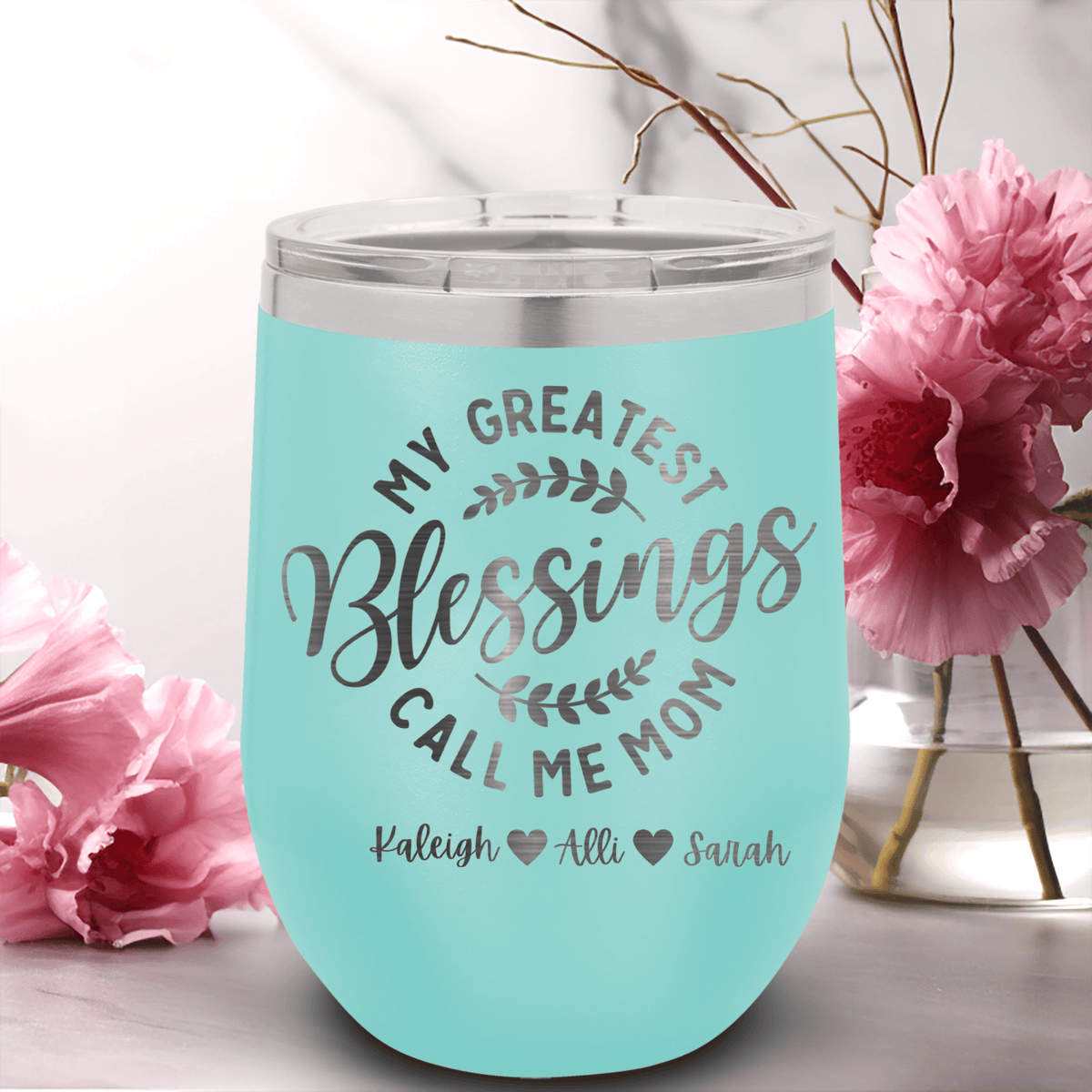 Personalized Moms Greatest Blessings Wine Tumbler for her, Customized Gifts for Women by Groovy Girl Gifts