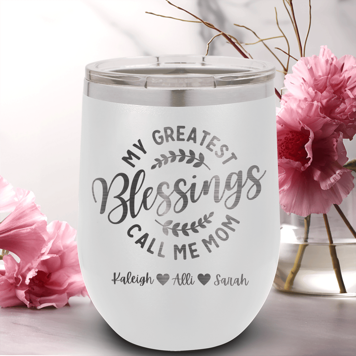 Personalized Moms Greatest Blessings Wine Tumbler for her, Customized Gifts for Women by Groovy Girl Gifts