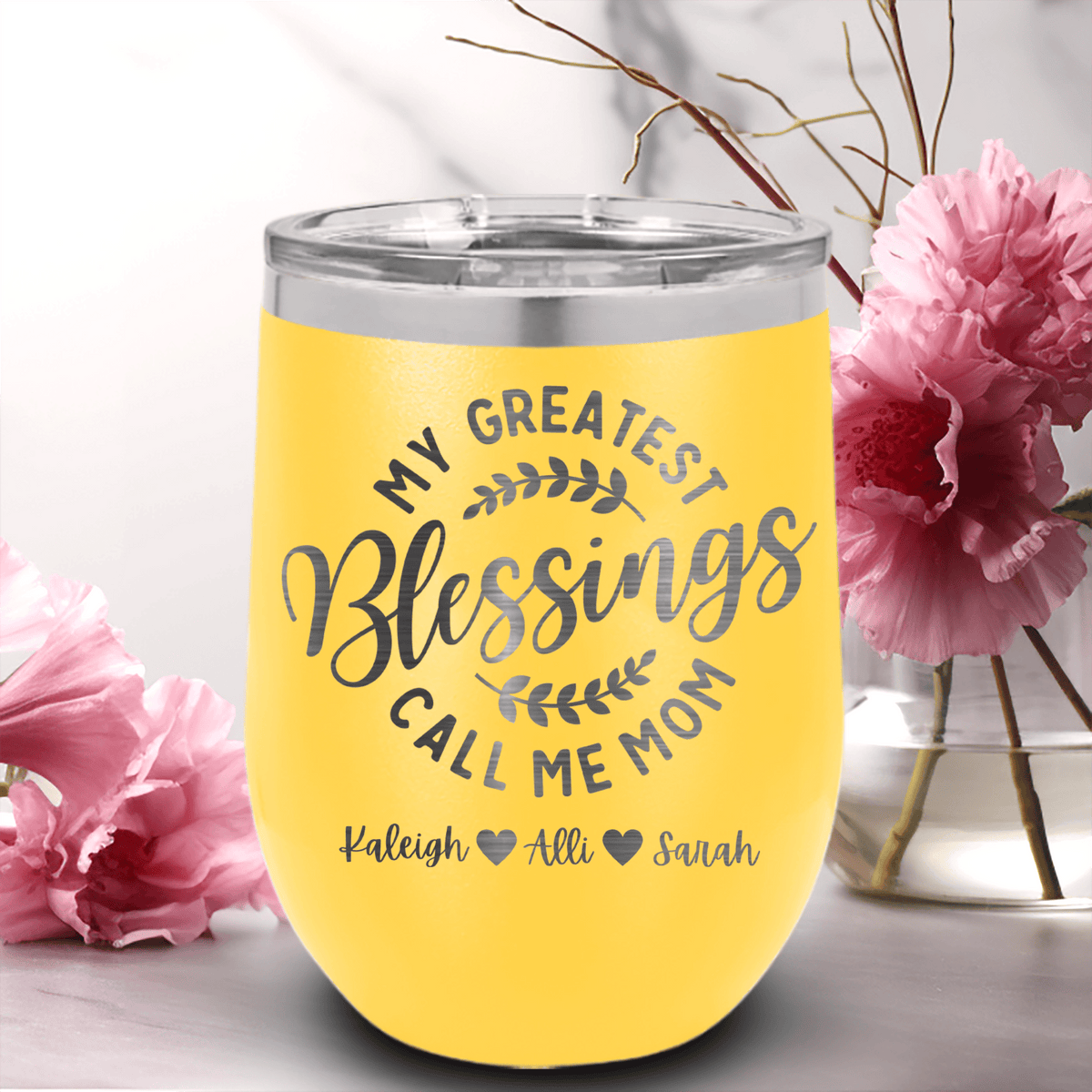Personalized Moms Greatest Blessings Wine Tumbler for her, Customized Gifts for Women by Groovy Girl Gifts