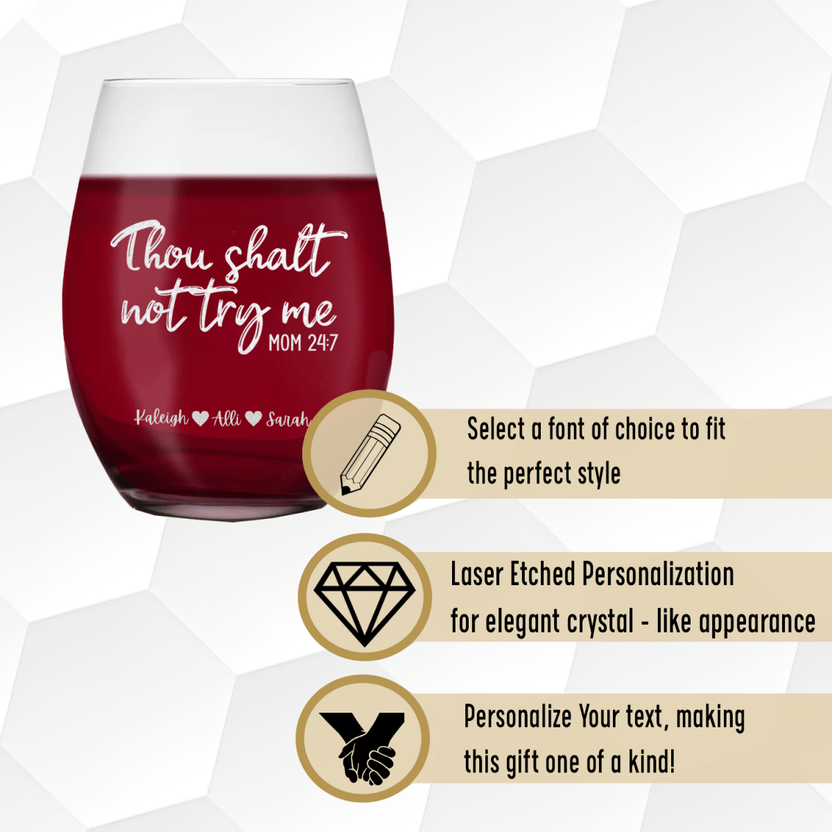 Personalized Moms Revelations Stemless Wine Glass for her, Customized Gifts for Women by Groovy Girl Gifts