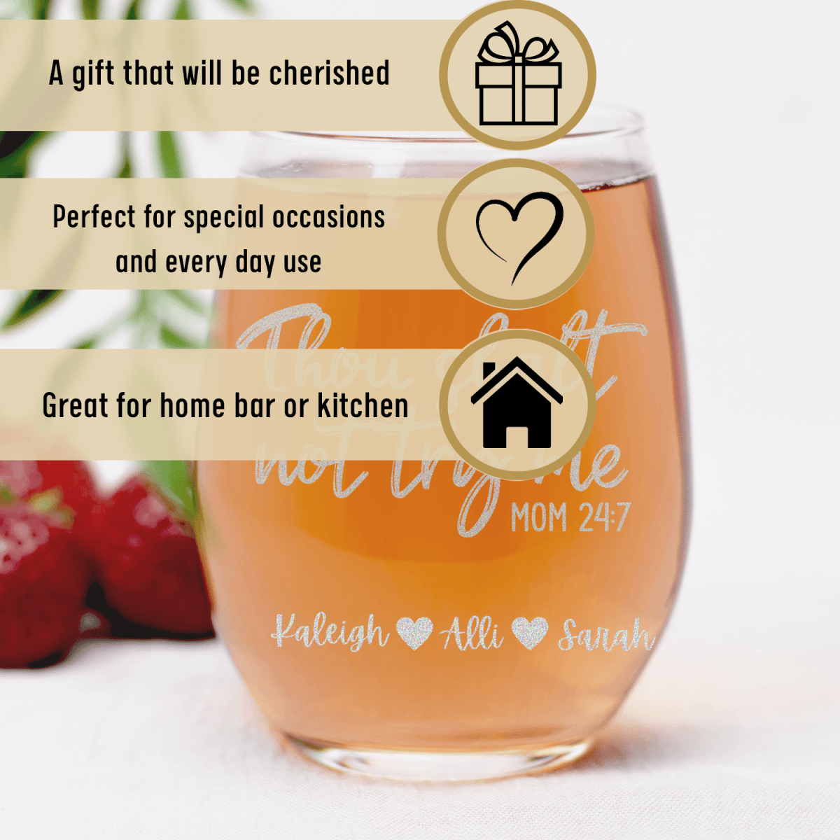 Personalized Moms Revelations Stemless Wine Glass for her, Customized Gifts for Women by Groovy Girl Gifts