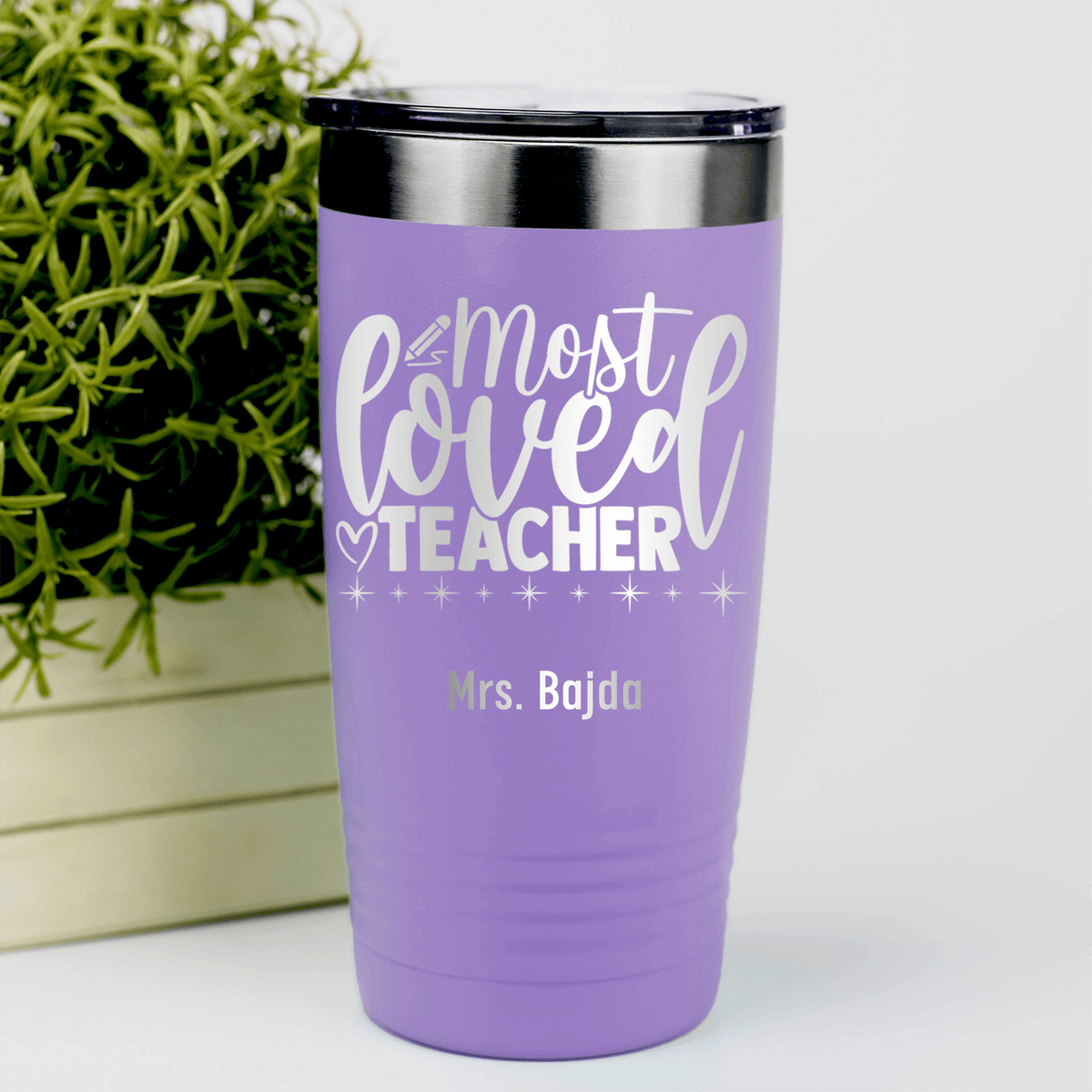 Light Purple Teacher Tumbler With Most Loved Teacher Design