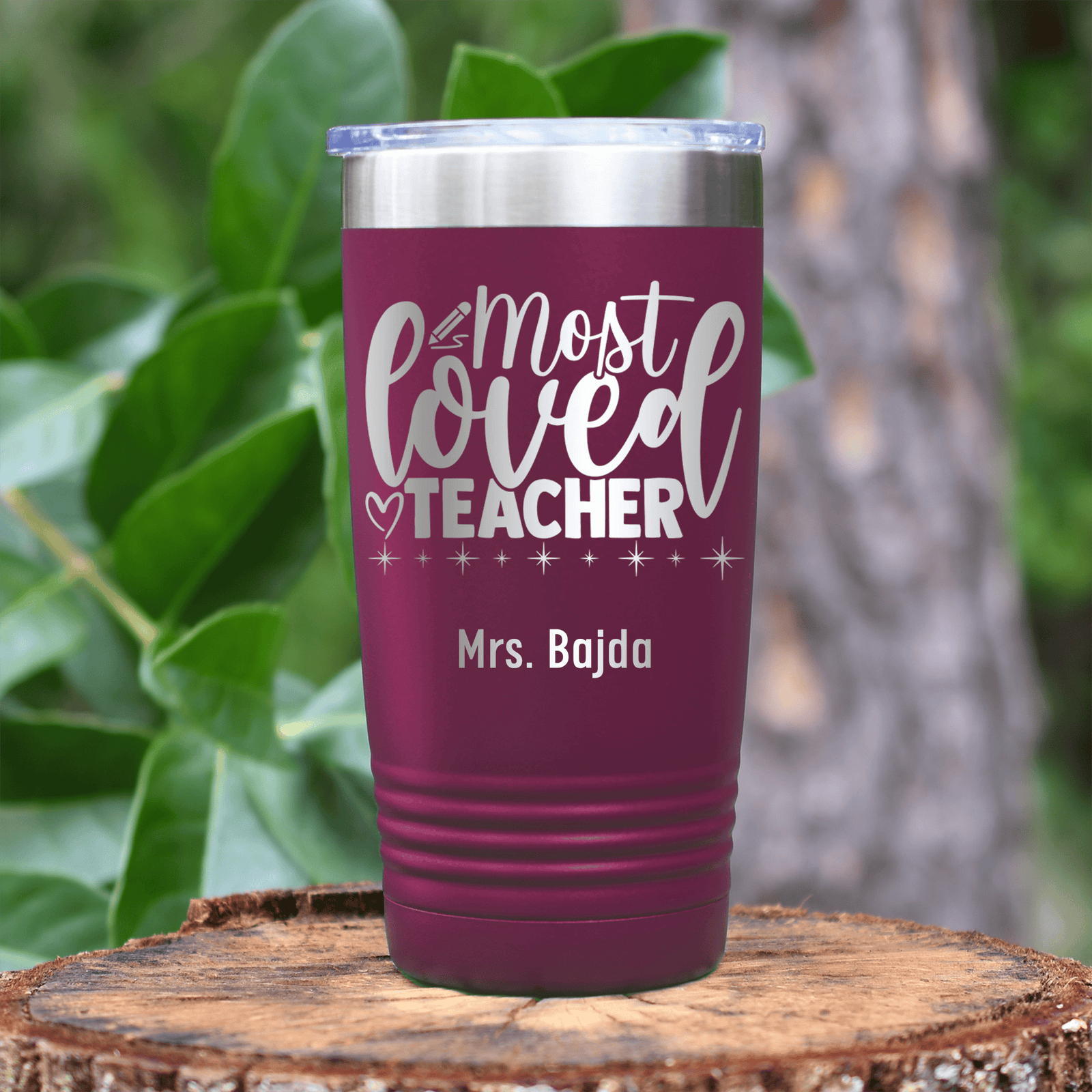 Maroon Teacher Tumbler With Most Loved Teacher Design